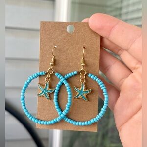 Blue Sea Star beach hoop earrings